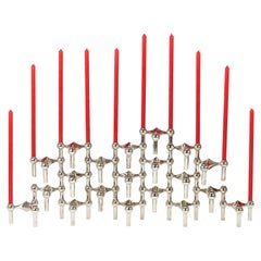 Grand ensemble sculptural de chandeliers empilables Stoff Nagel avec bougies, années 1960