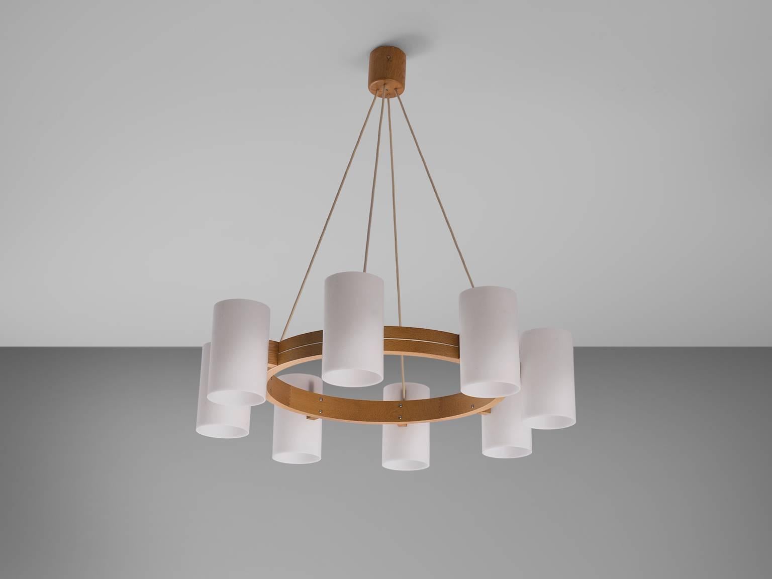 Large Set of Swedish Oak and Opaline Chandeliers 1