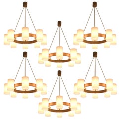 Large Set of Swedish Oak and Opaline Chandeliers