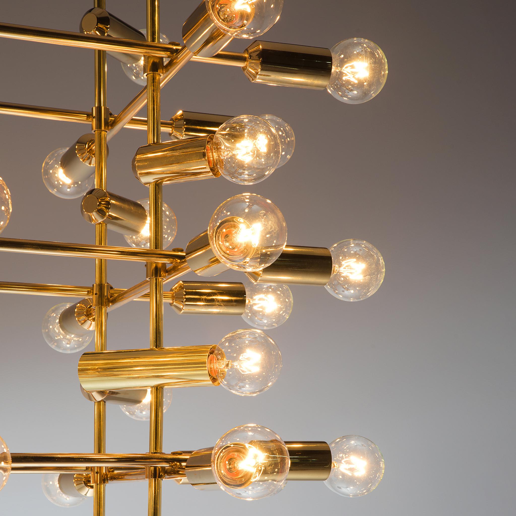 Mid-20th Century Sophisticated Large Swiss Chandelier in Brass