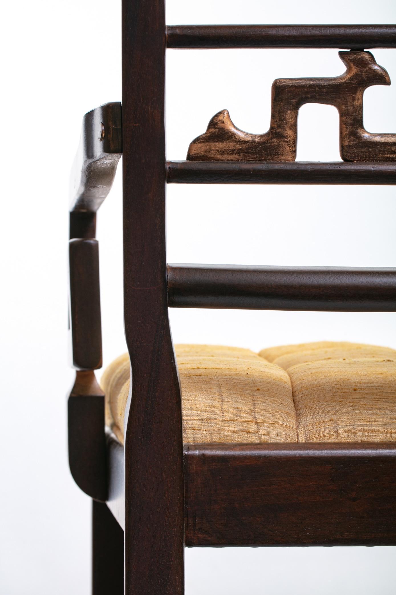 Large Set of Ten Baker Black & Gold Mahogany Dining Chairs, circa 1950 In Good Condition For Sale In Saint Louis, MO