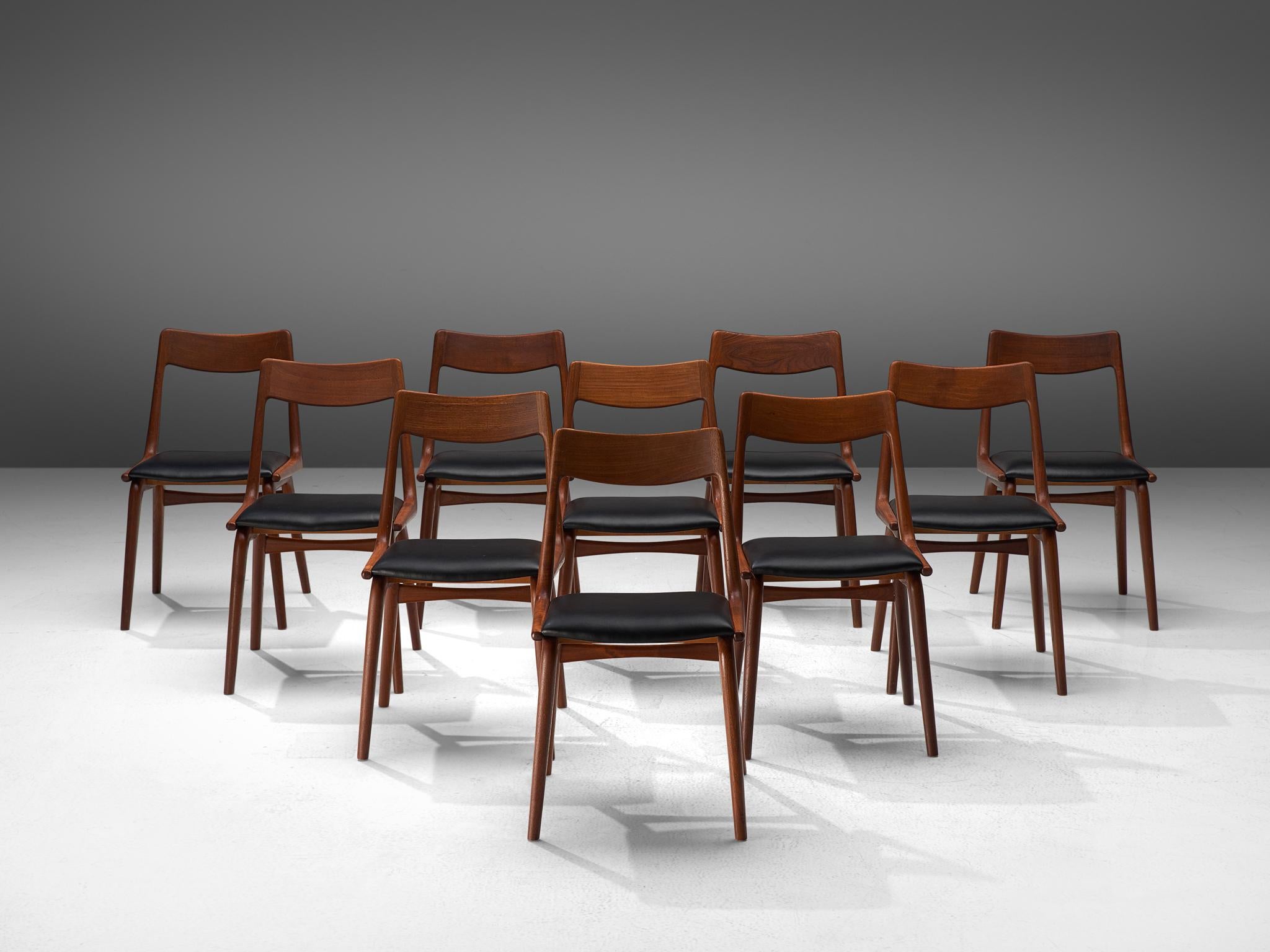Scandinavian Modern Large Set of Ten 'Boomerang' Chairs in Teak by Alfred Christensen