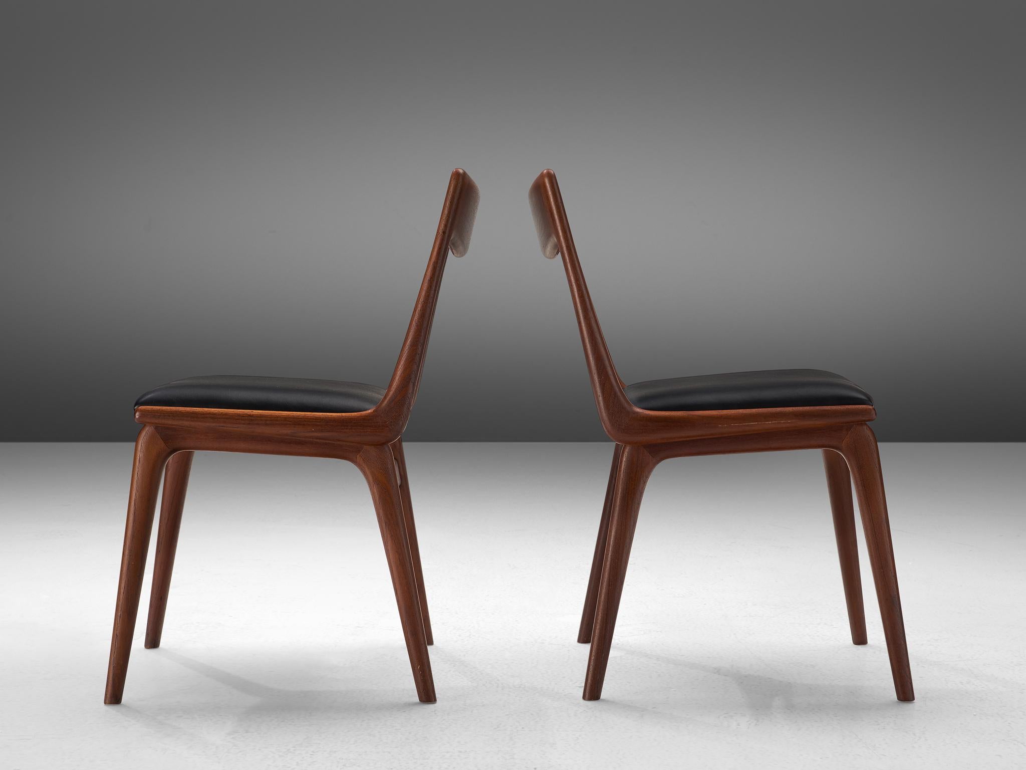Faux Leather Large Set of Ten 'Boomerang' Chairs in Teak by Alfred Christensen