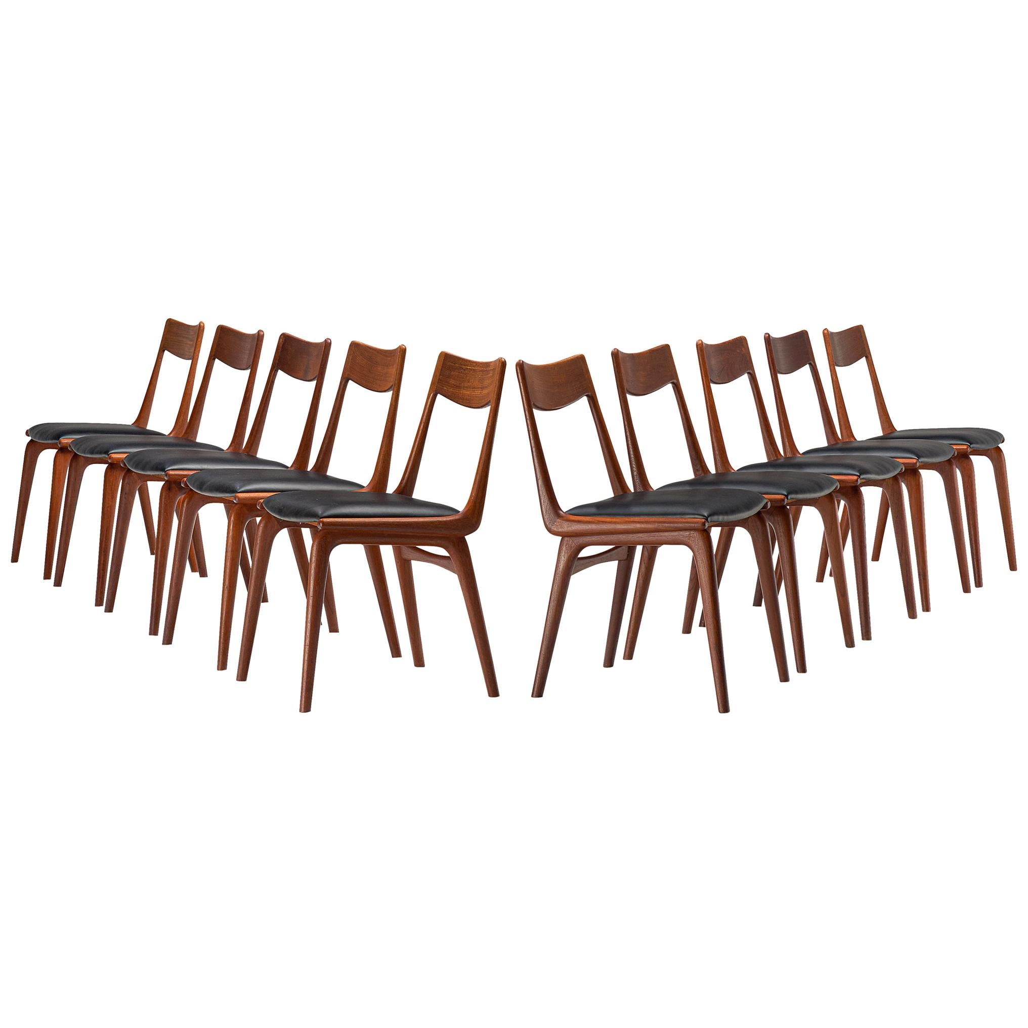 Large Set of Ten 'Boomerang' Chairs in Teak by Alfred Christensen