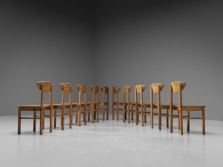 Large Set of Ten Danish Dining Chairs in Pine For Sale 4