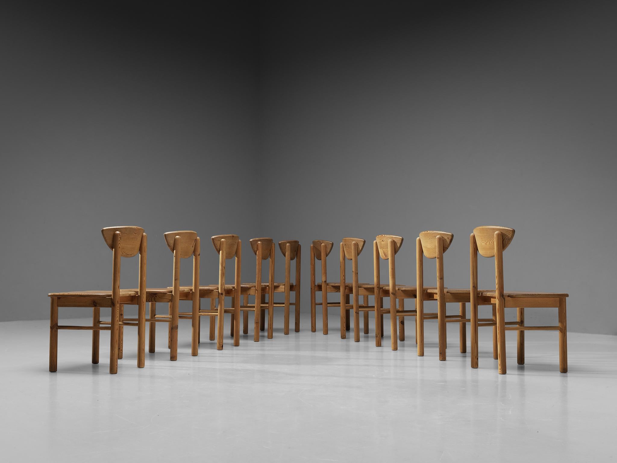 Large Set of Ten Danish Dining Chairs in Pine  4