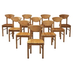 Large Set of Ten Danish Dining Chairs in Pine