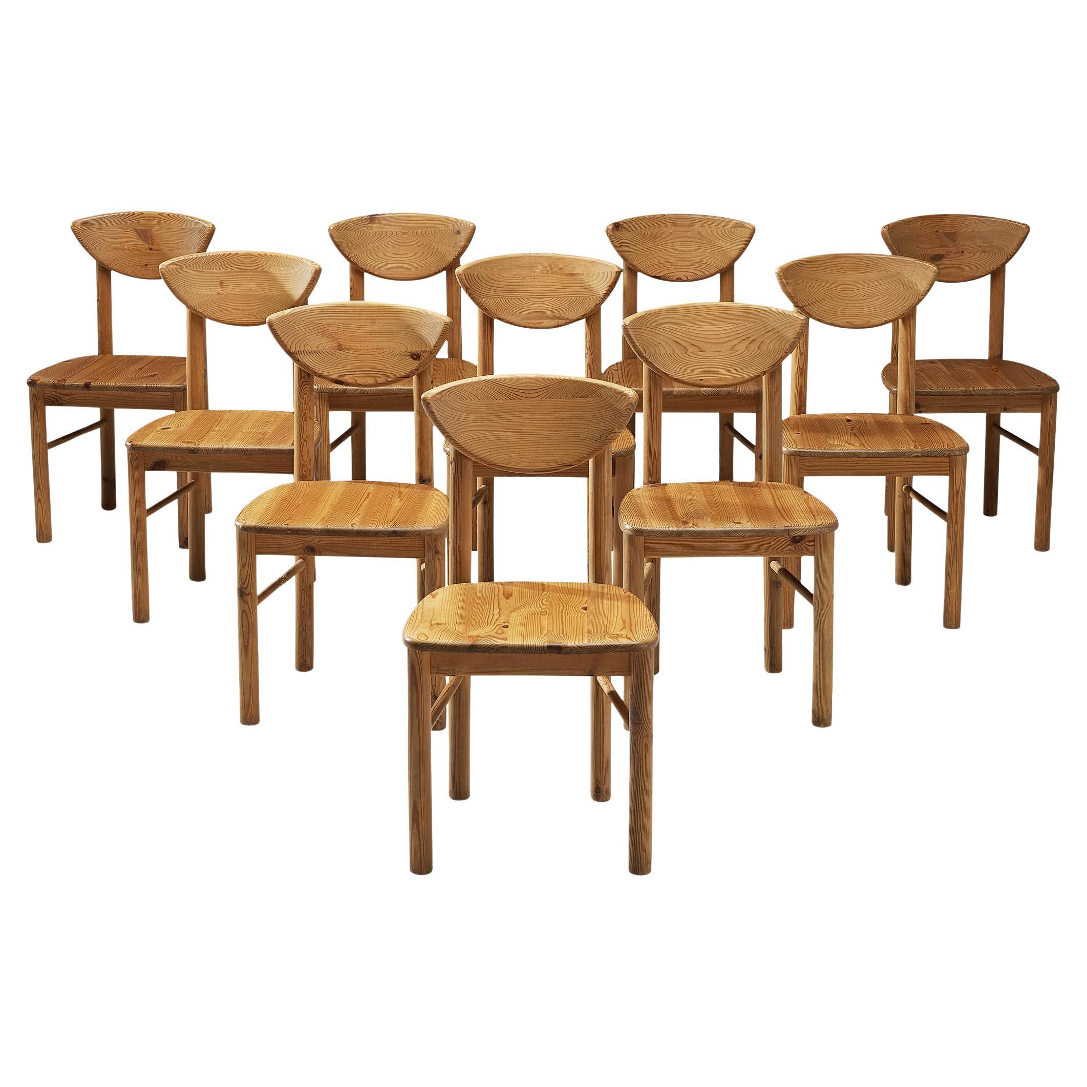 Large Set of Ten Danish Dining Chairs in Pine 