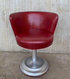 Large Set of Ten Red Leatherette Johanson Style Barstools with Back and Arms