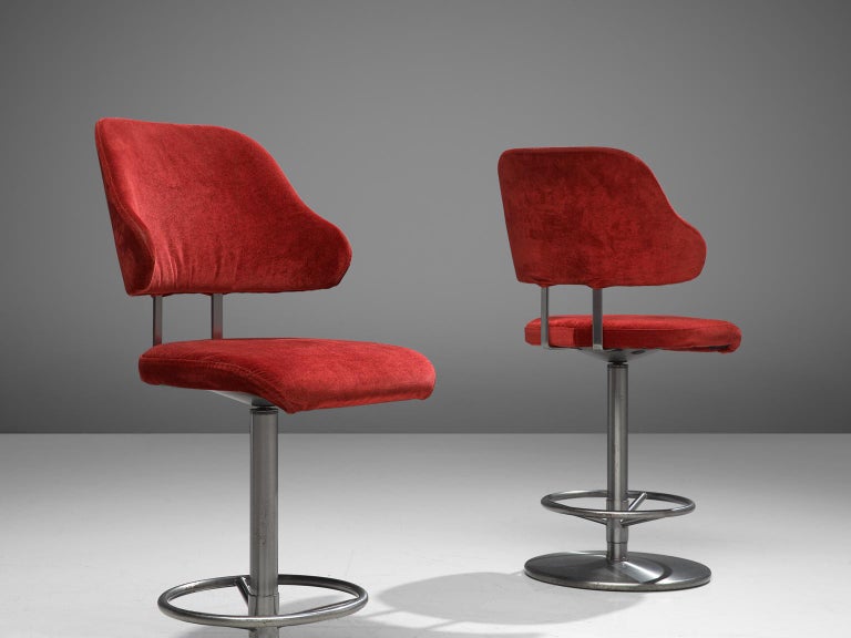 Large Set of Ten Reupholstered Bar Stools in Red Velvet For Sale at 1stDibs red velvet bar stools