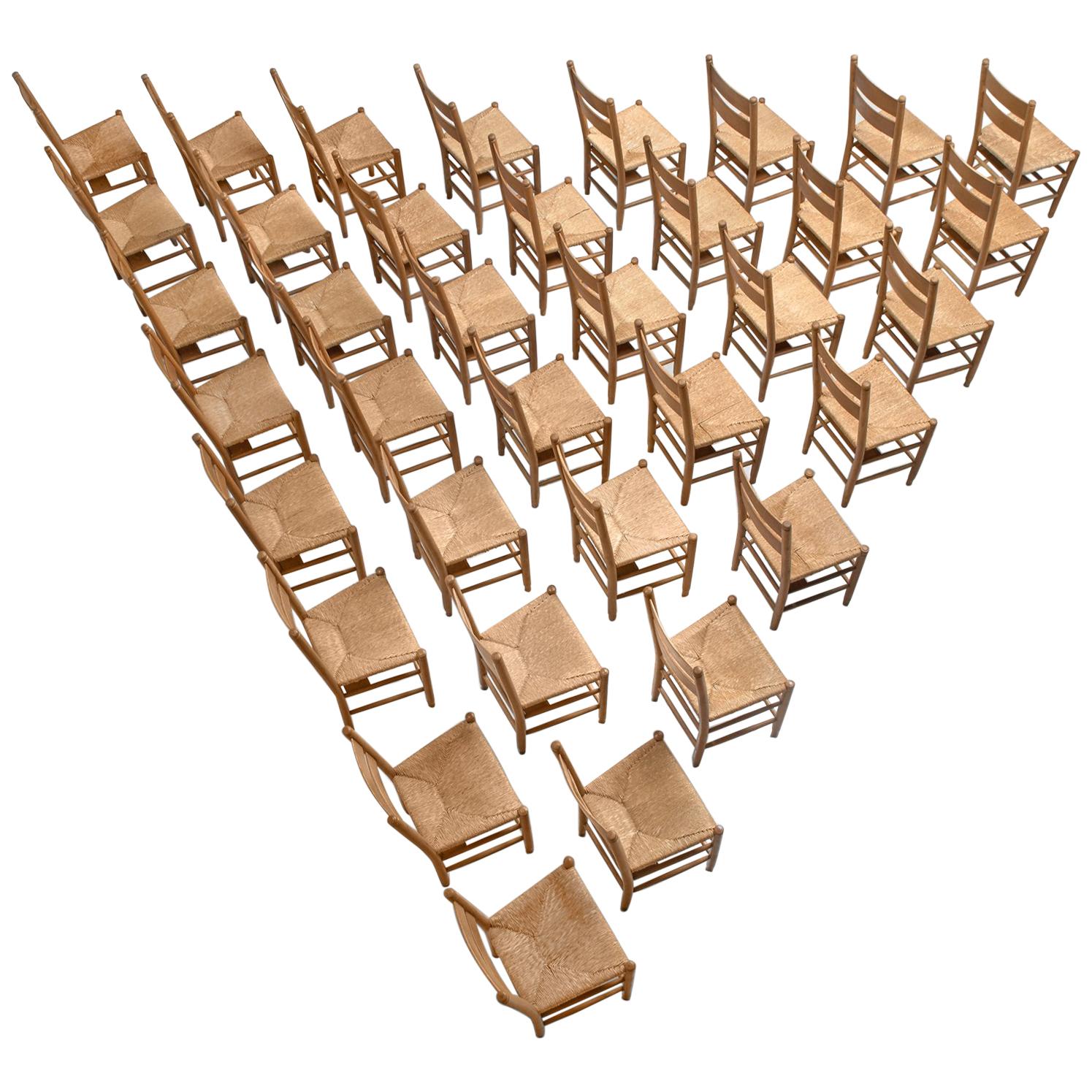 Large Set of Thirty-Six Danish Church Chairs