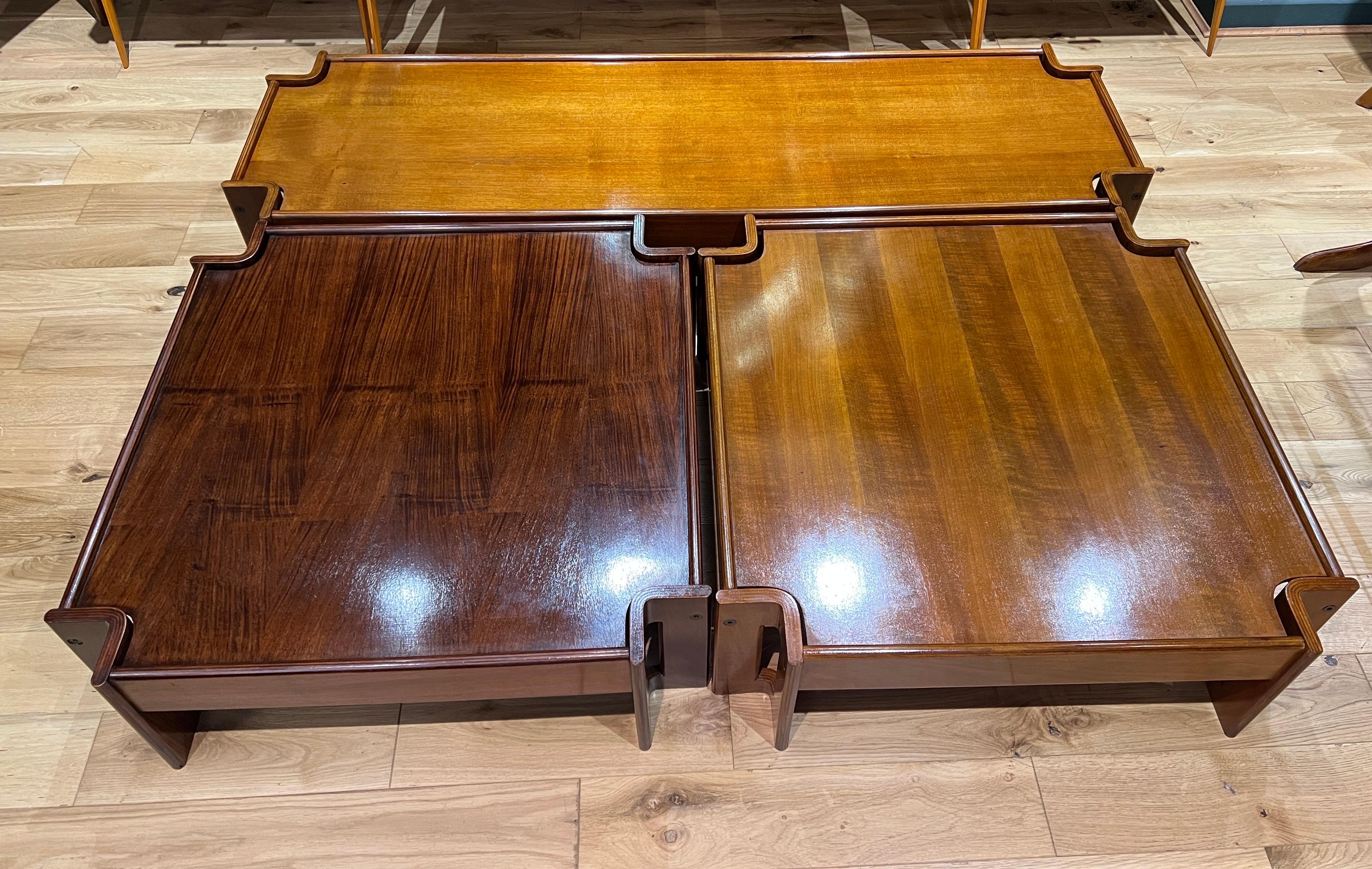 Wood Large Set of Three Modular Coffee Table For Sale