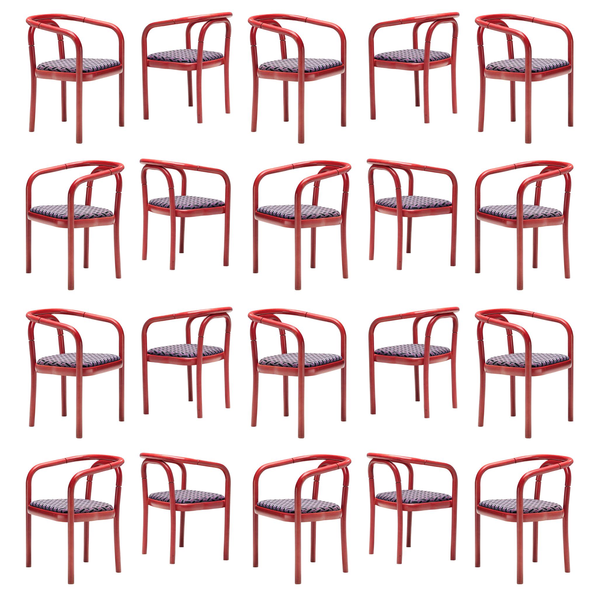 Large Set of Ton Chairs with Red Wooden Frames +75