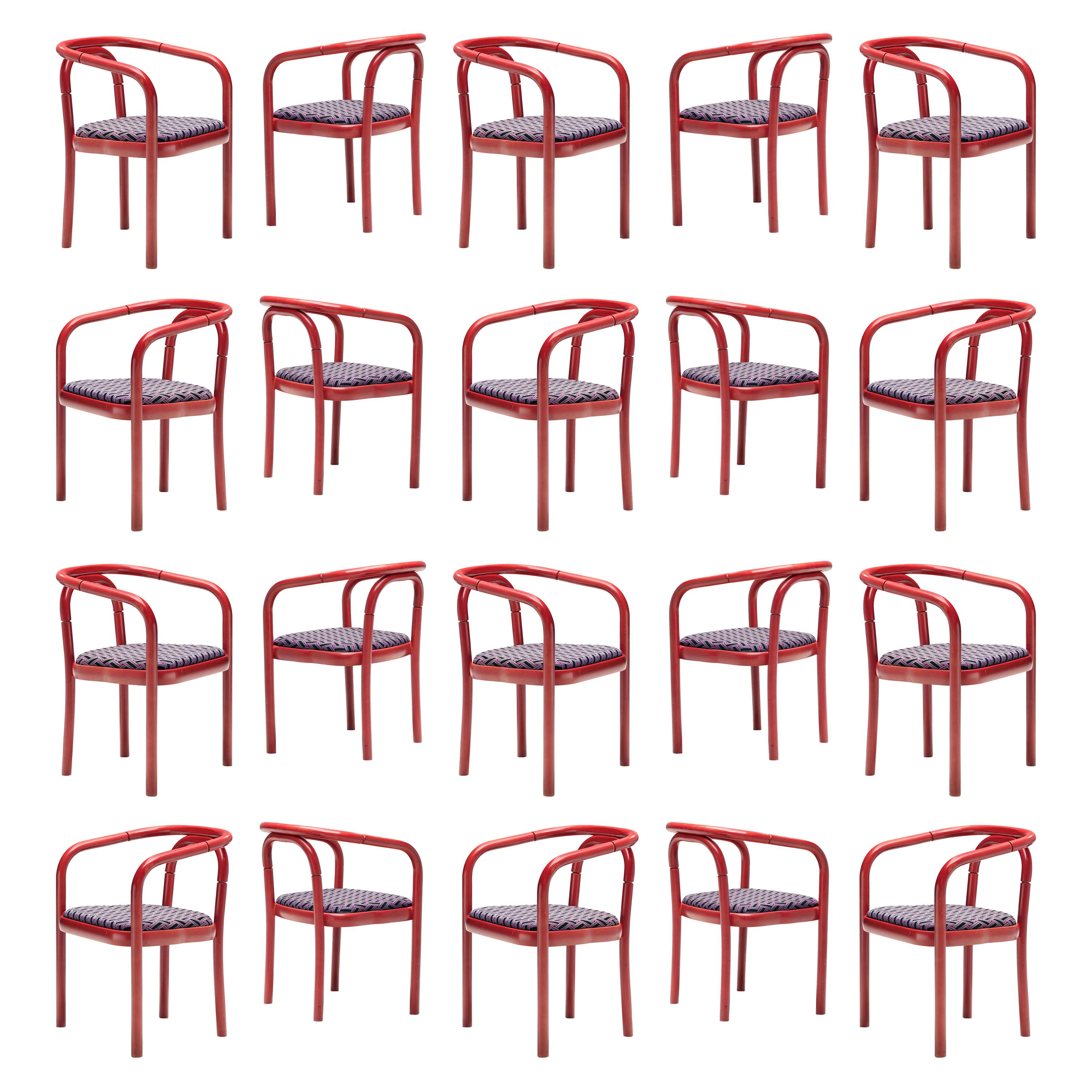 Large Set of Antonin Suman for TON Dining Chairs with Red Wooden Frames