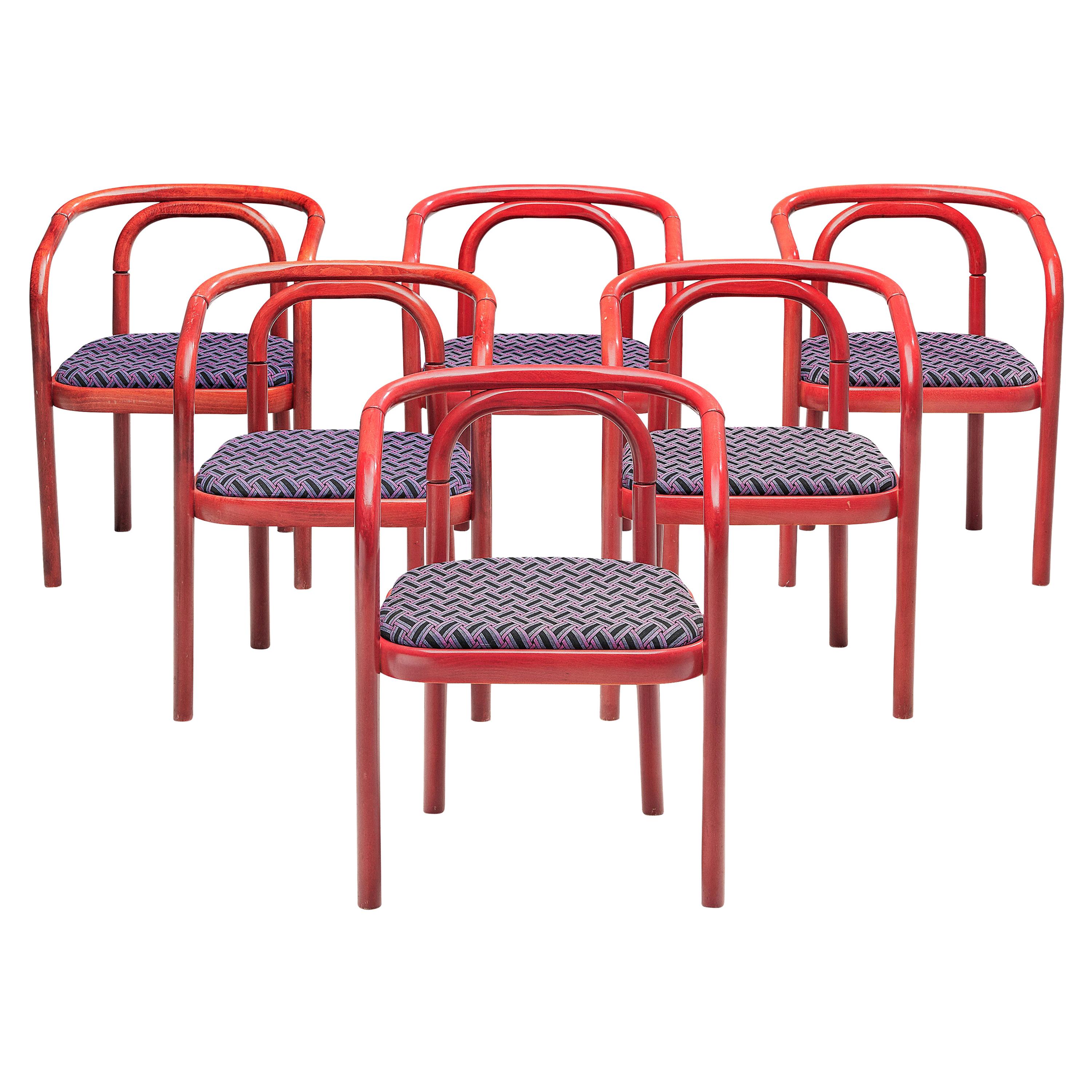 Antonin Suman for TON Dining Chairs with Red Wooden Frames For Sale