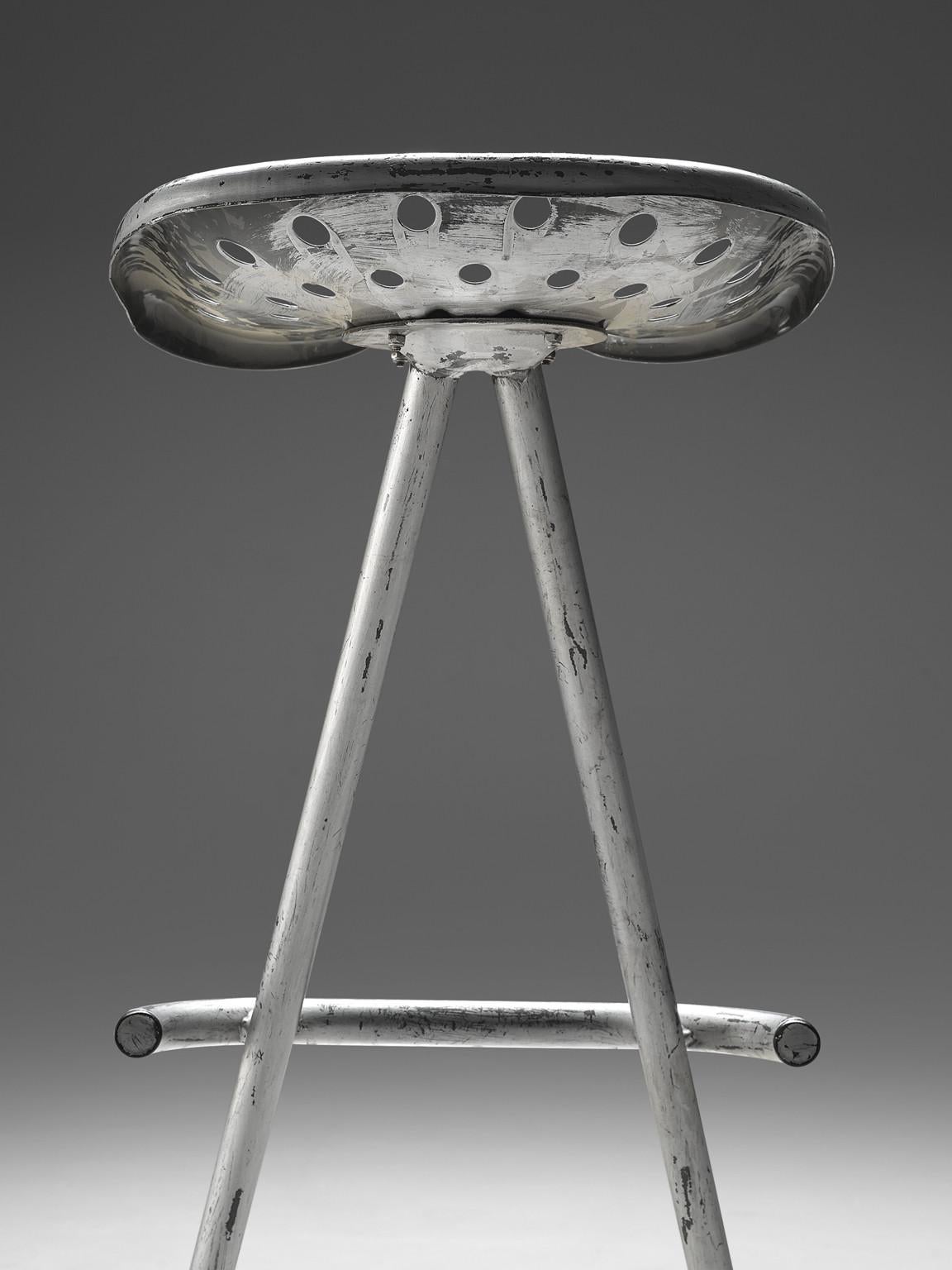 Late 20th Century Large Set of 'Tractor' Stools in Silver Colored Metal For Sale