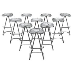 Retro Large Set of 'Tractor' Stools in Silver Colored Metal
