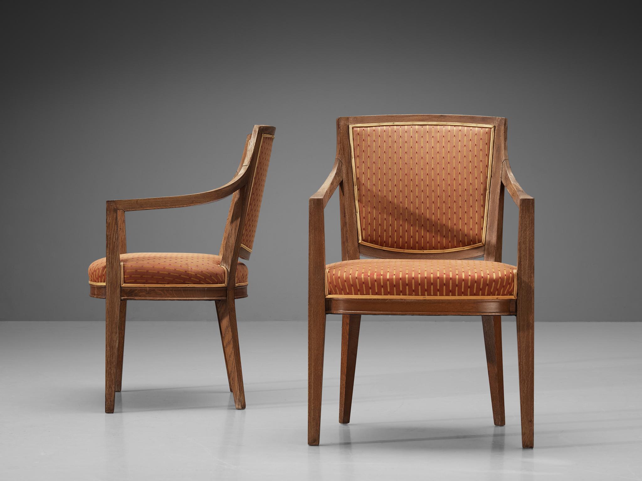 Mid-20th Century Large Set of Twelve Art Deco Dining Chairs in Oak and Fabric Upholstery