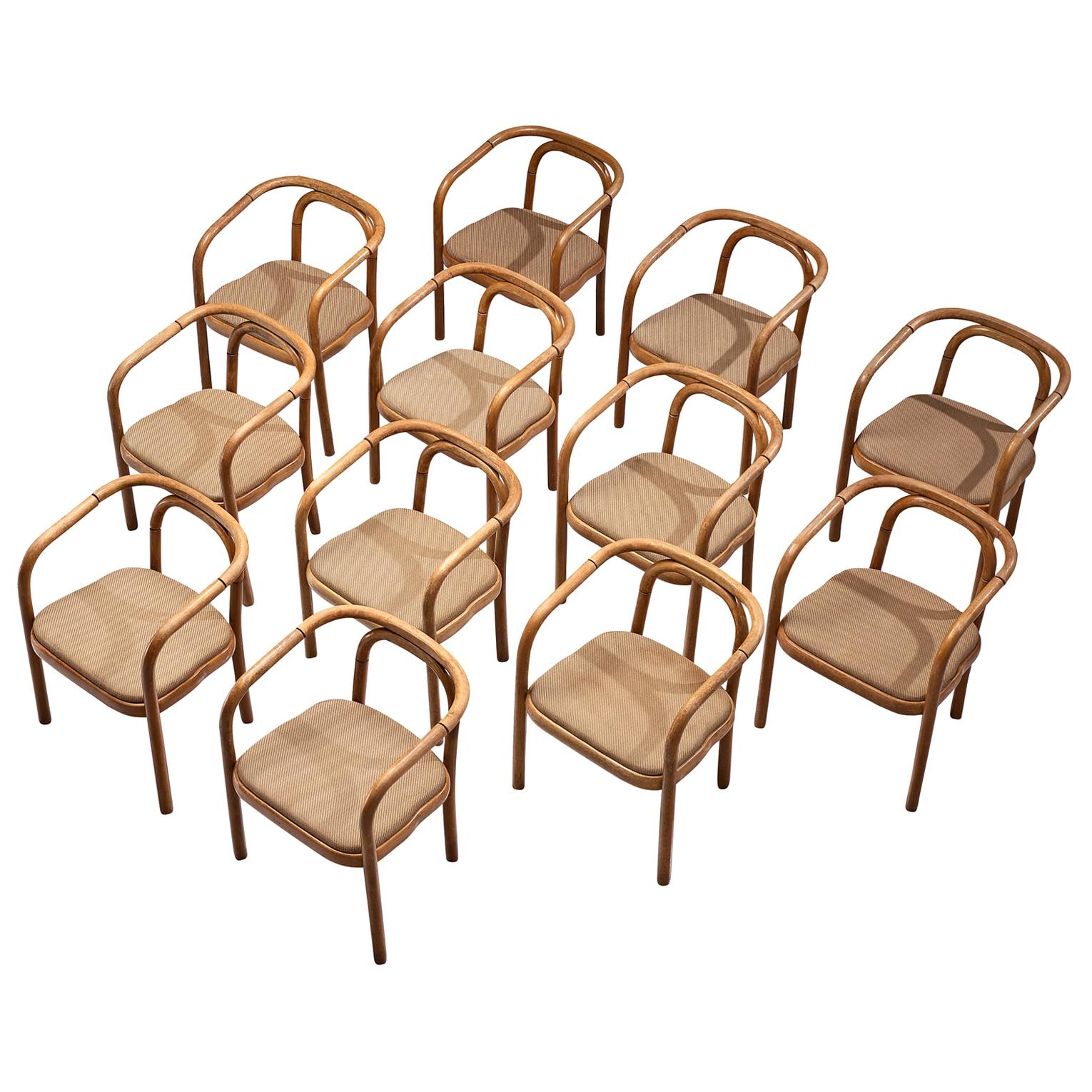 Large Set of Twelve Bentwood Dining Chairs by Ton, 1960s
