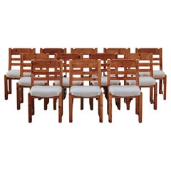 Large Set Of Twelve Sheepskin and Pine Dining Chairs From Denmark, Circa 1970