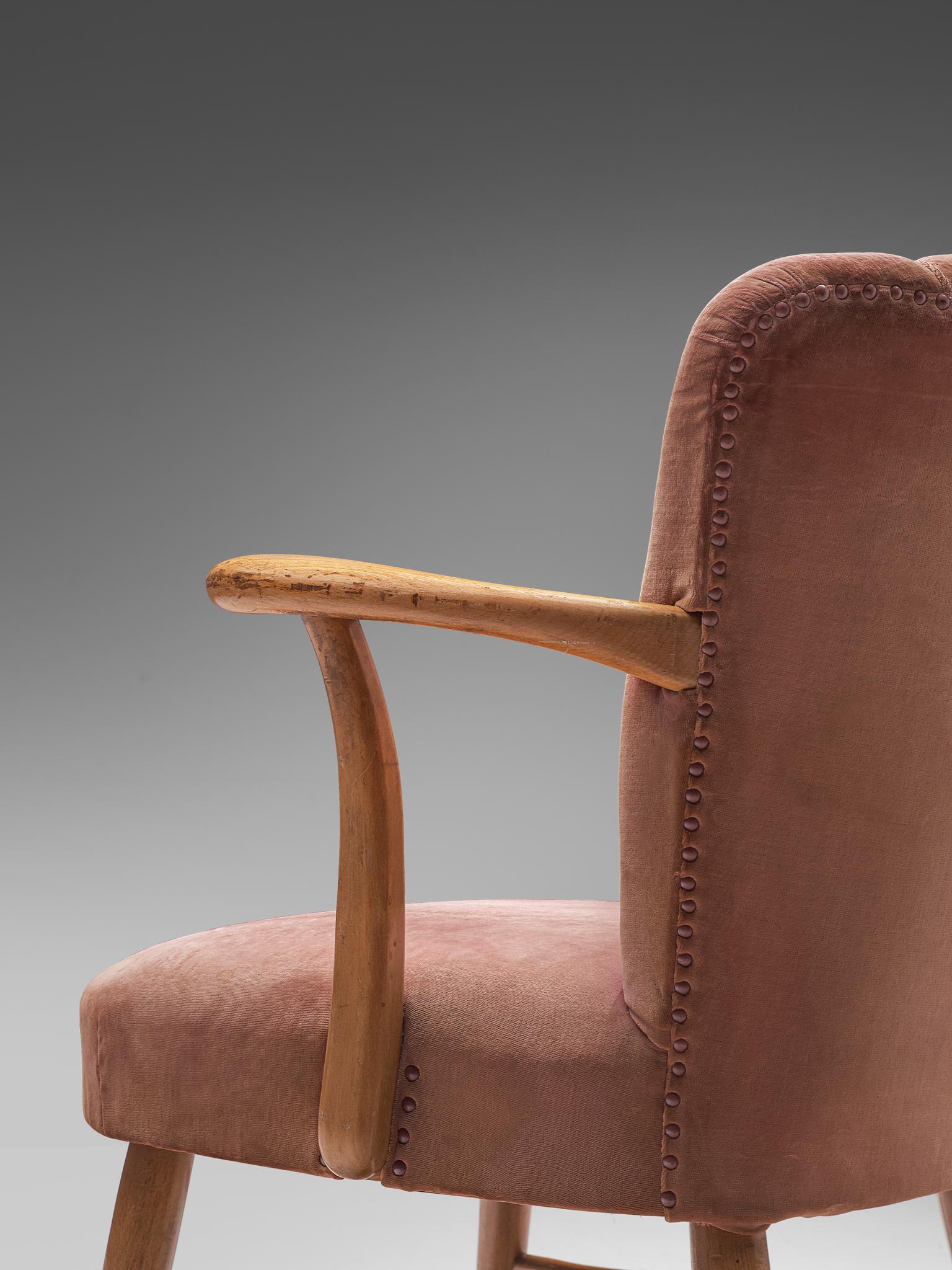 Large Set of Twenty-Four Armchairs in Soft Rose Velvet 4