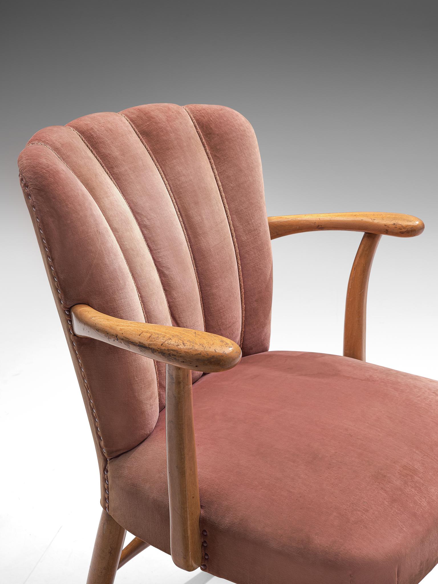 Large Set of Twenty-Four Armchairs in Soft Rose Velvet 2