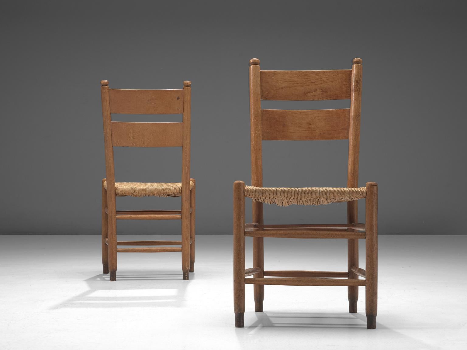 Mid-20th Century Rustic Danish Chairs in Rush and Oak