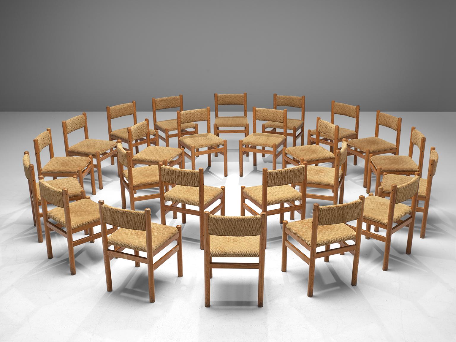 Mid-Century Modern Large Set of Twenty-Four Dining Chairs in Pine and Beige Upholstery, 1950s