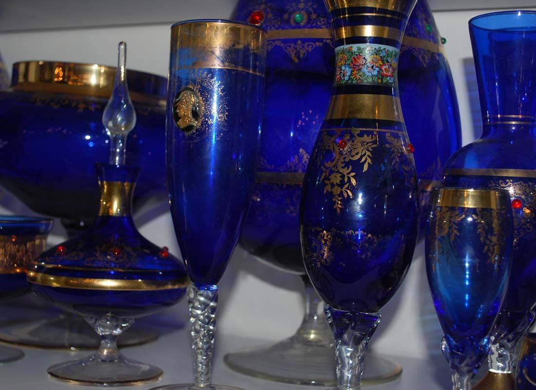 Large Set of Vintage Bohemian Blue Art Glass For Sale 2