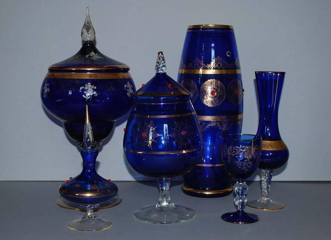 20th Century Large Set of Vintage Bohemian Blue Art Glass For Sale