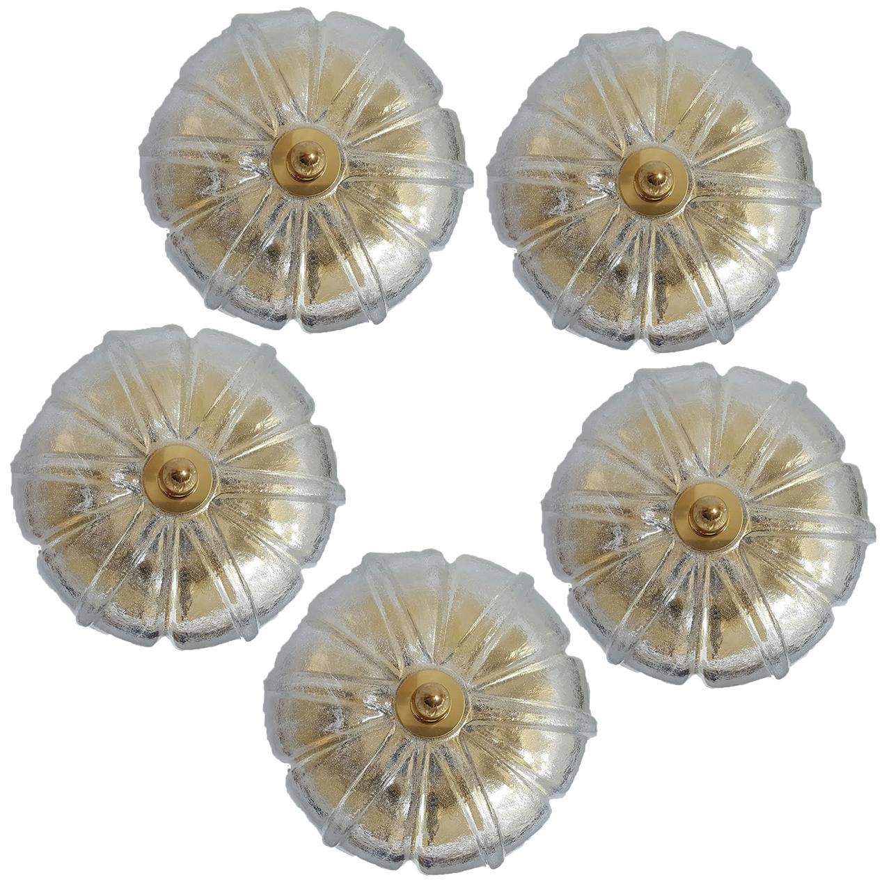 Mid-Century Modern Large Set of Wall Lights/ Flushmounts Tulip Shaped by Limburg, 1970s