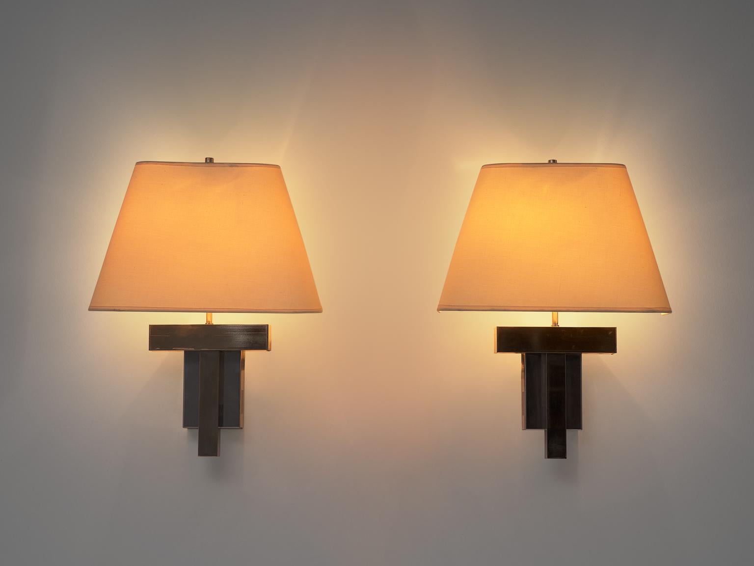 Mid-Century Modern Large Set of Wall Lights with Chrome Base For Sale