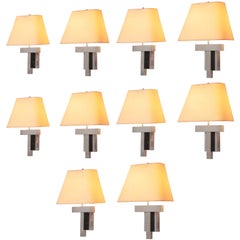 Large Set of Wall Lights with Chrome Base