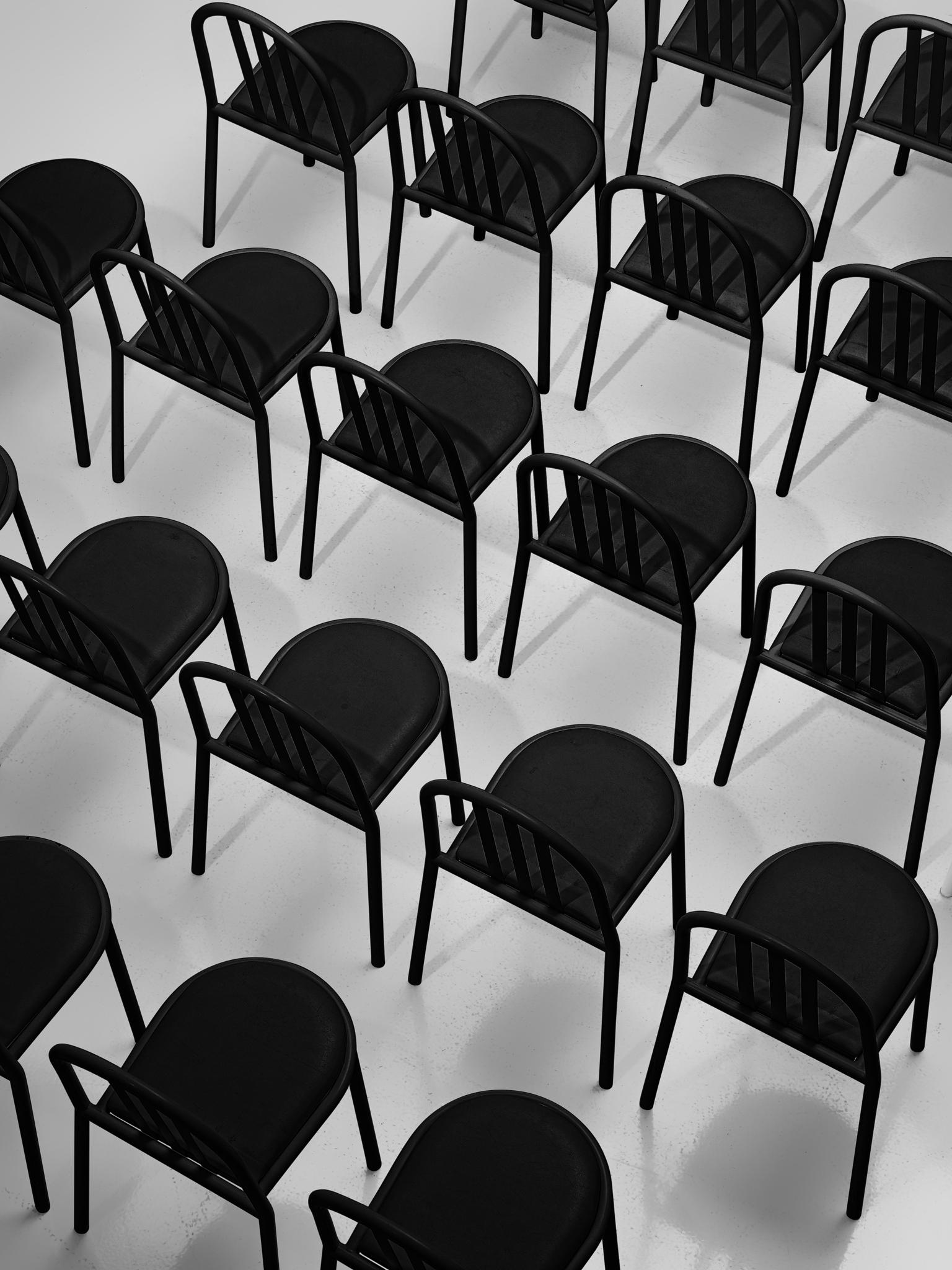 French Large Set of White and Black Tubular Steel Chairs by Robert Mallet Stevens