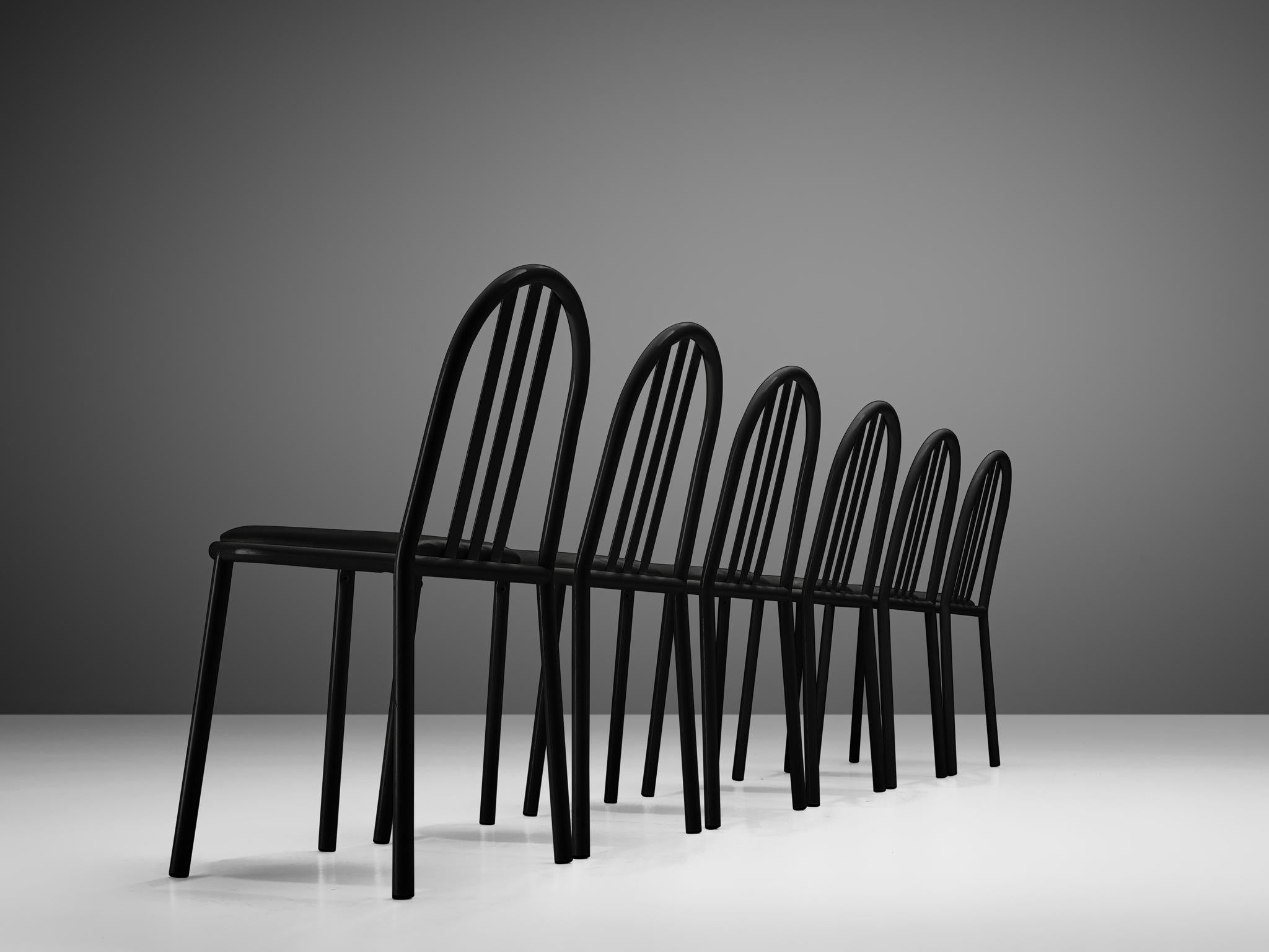 Mid-20th Century Large Set of White and Black Tubular Steel Chairs by Robert Mallet Stevens