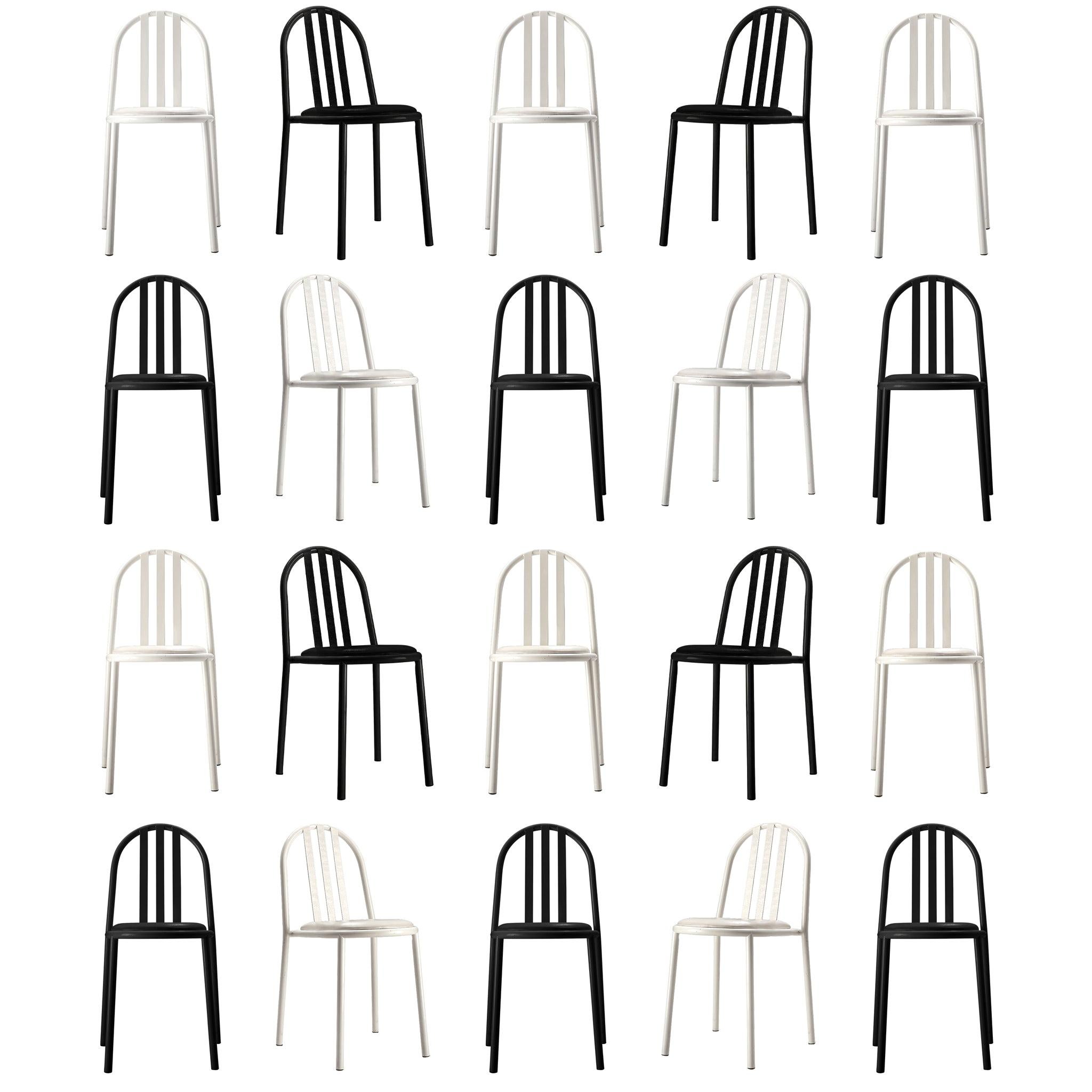 Large Set of White and Black Tubular Steel Chairs by Robert Mallet Stevens