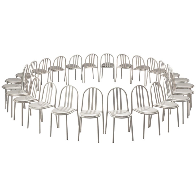 Large Set of White Tubular Steel Chairs by Robert Mallet Stevens 1