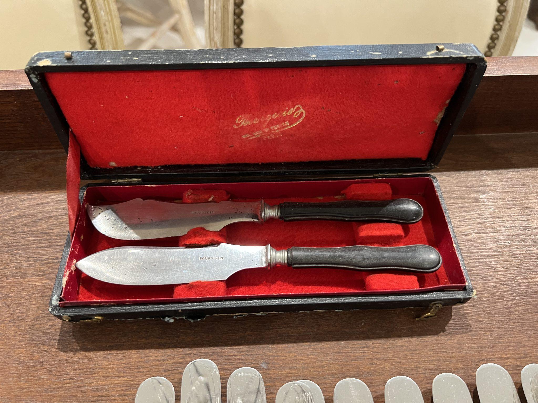 French Large Set of Wood Handled Knives