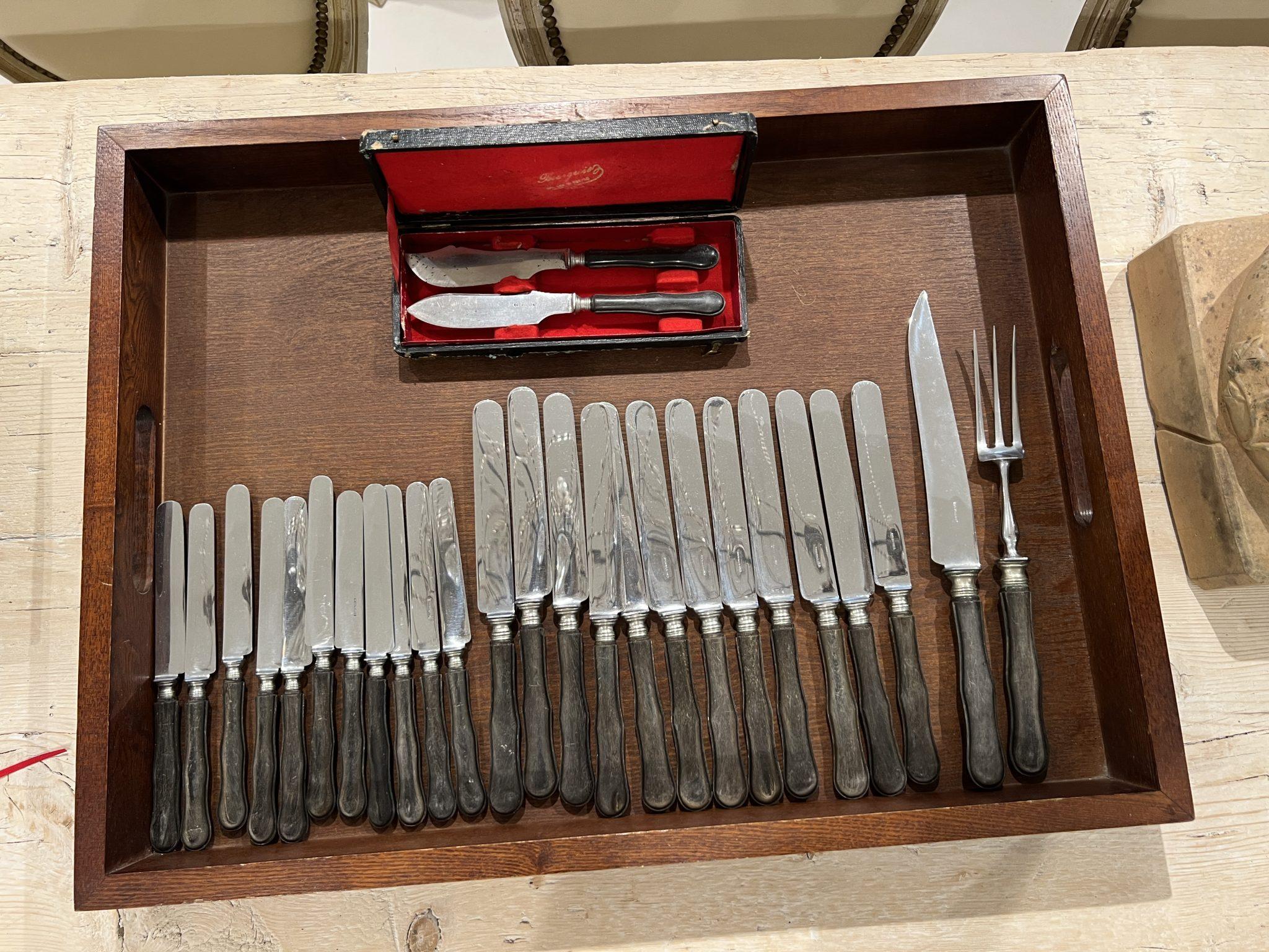 19th Century Large Set of Wood Handled Knives