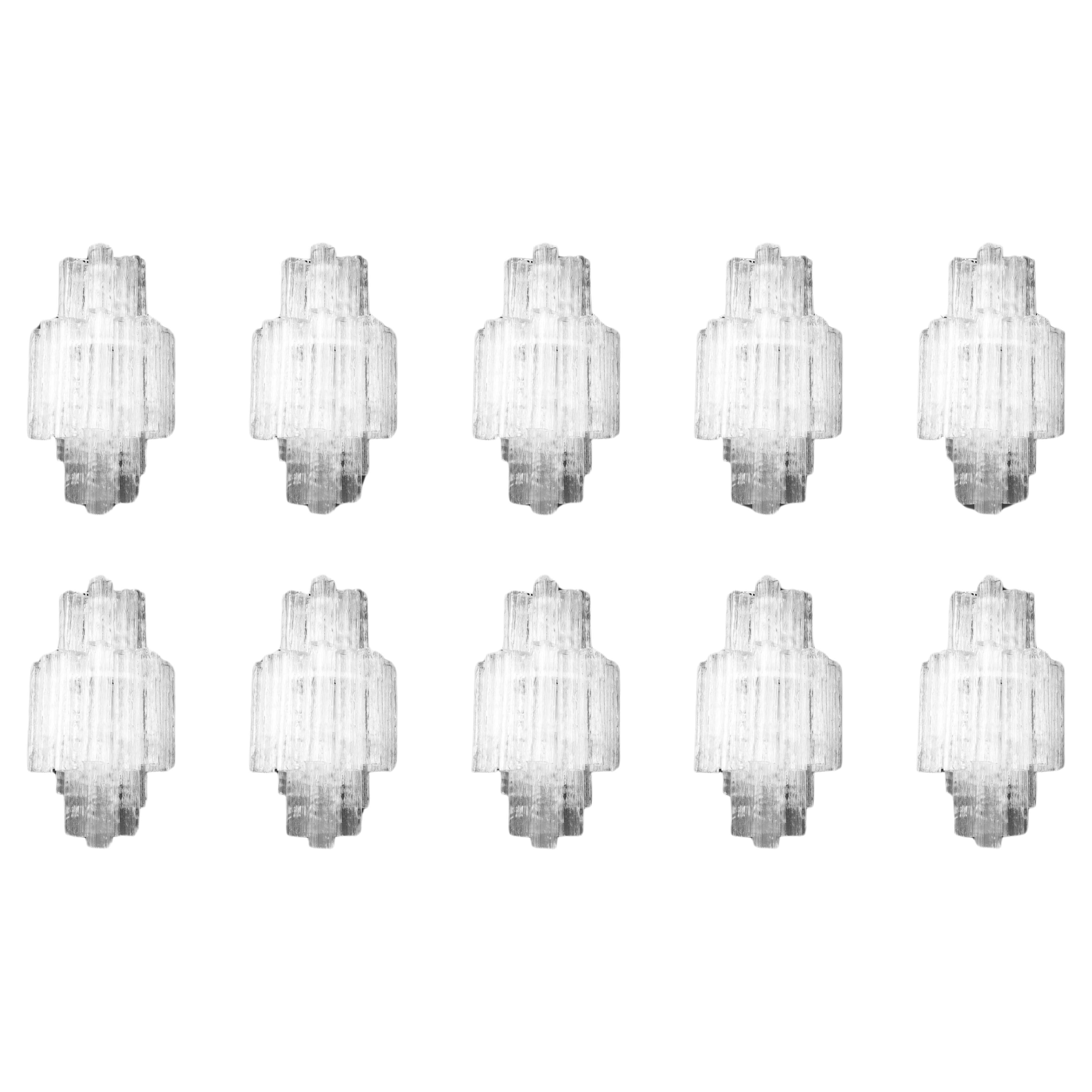 Large set Venini Wall Chandeliers with Murano Ice Glass, Italy 1960s.