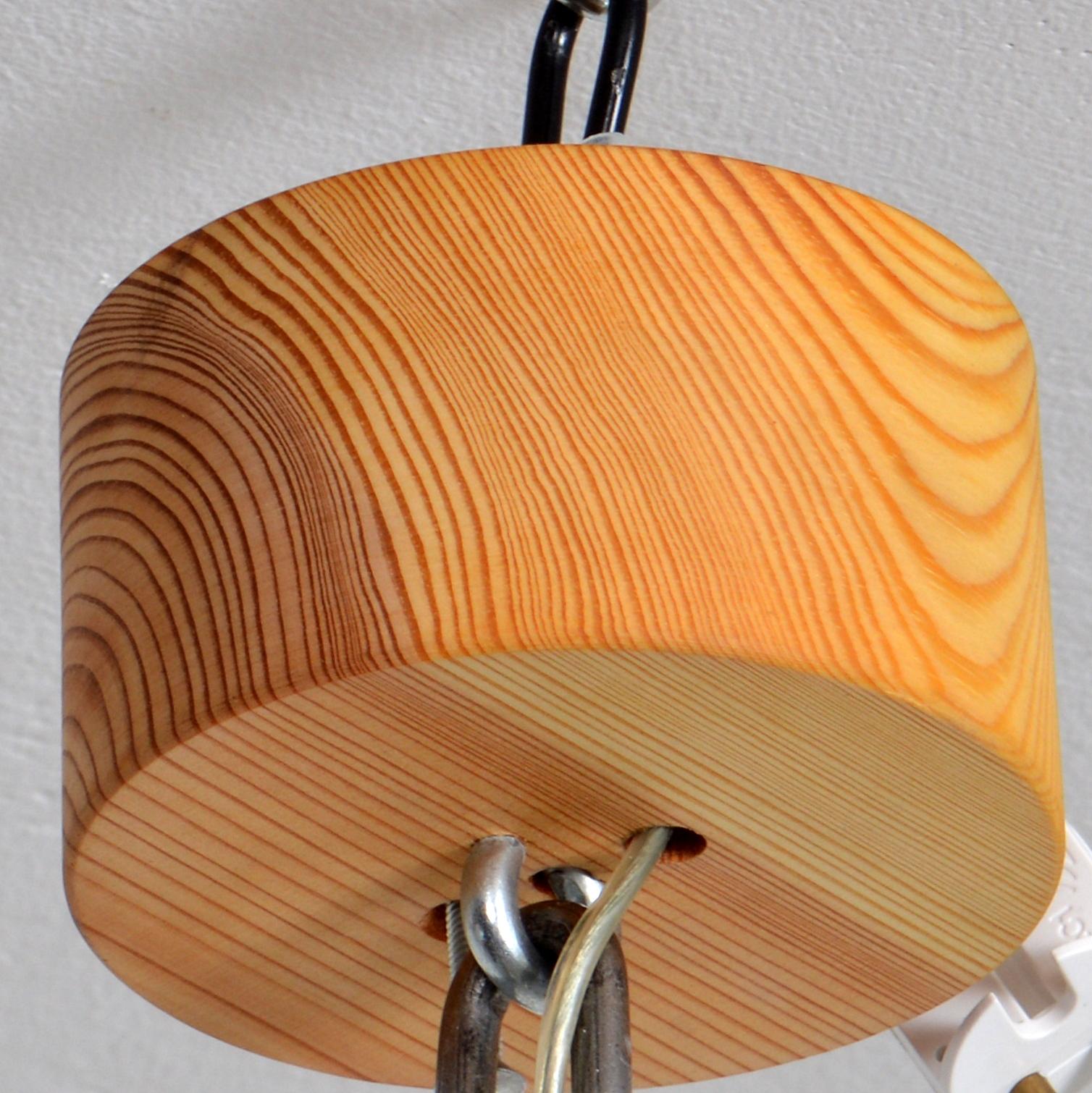Large Seven Arms Solid Pine Chandelier with Fabric Shades by Luxus Sweden, 1960s For Sale 6