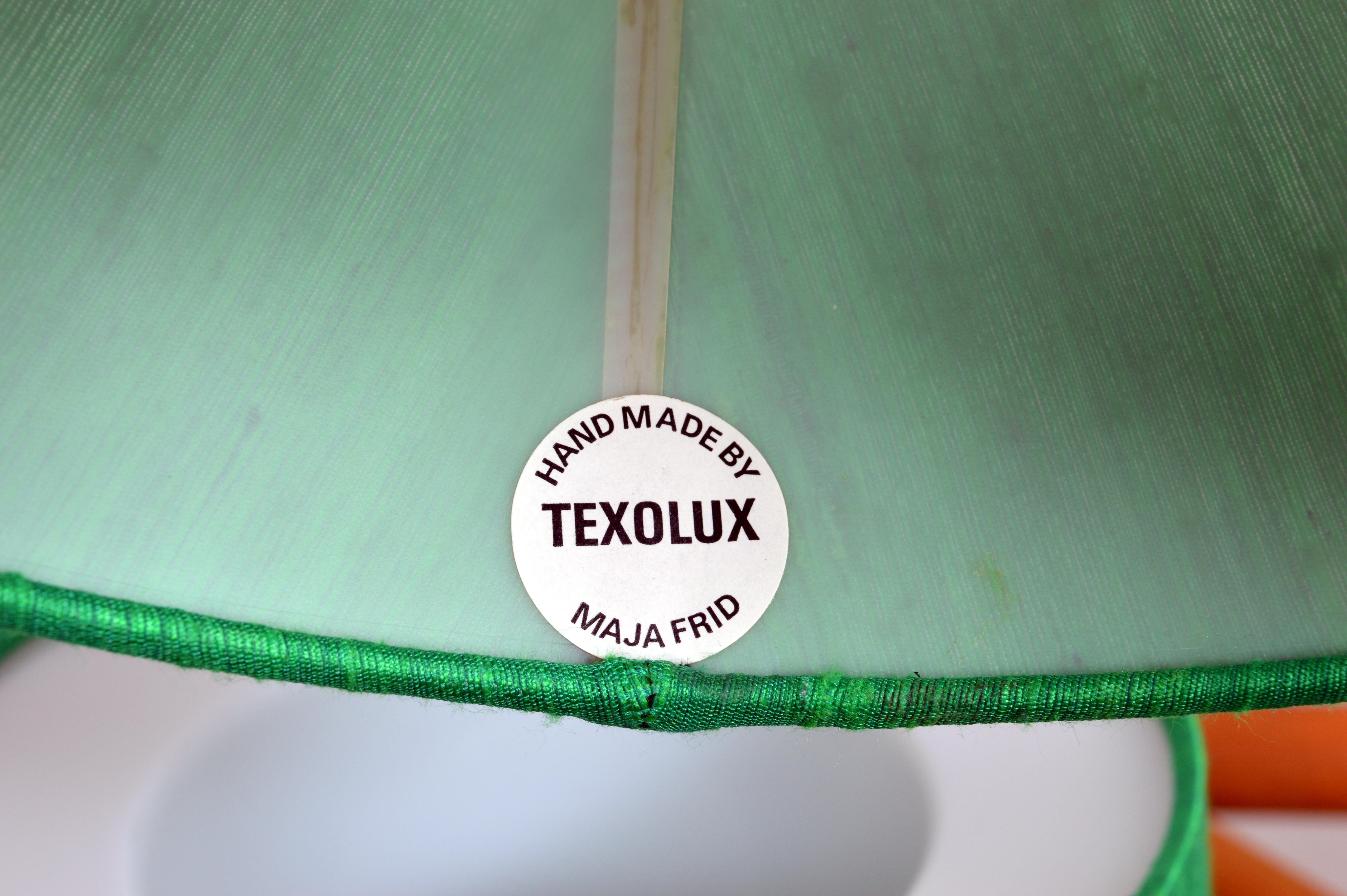 Large Seven Arms Solid Pine Chandelier with Fabric Shades by Luxus Sweden, 1960s For Sale 8