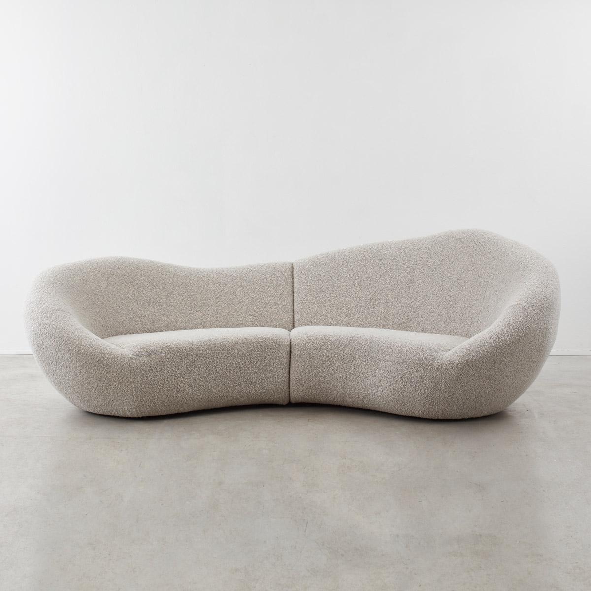Modern Large Seventies curved bouclé sofa, Italy, 1970s