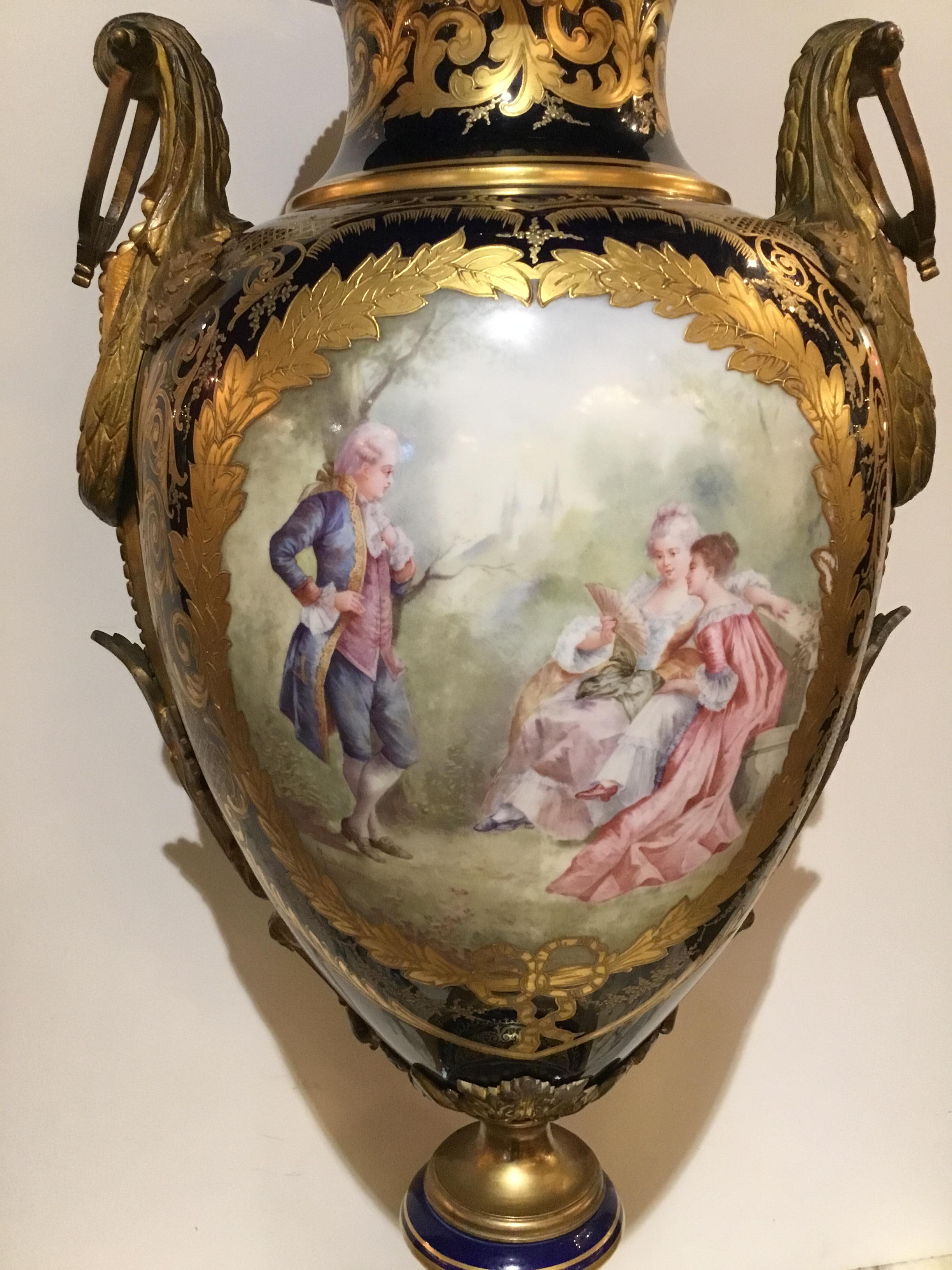 Porcelain Large Sevres Cobalt Urn, 19th Century