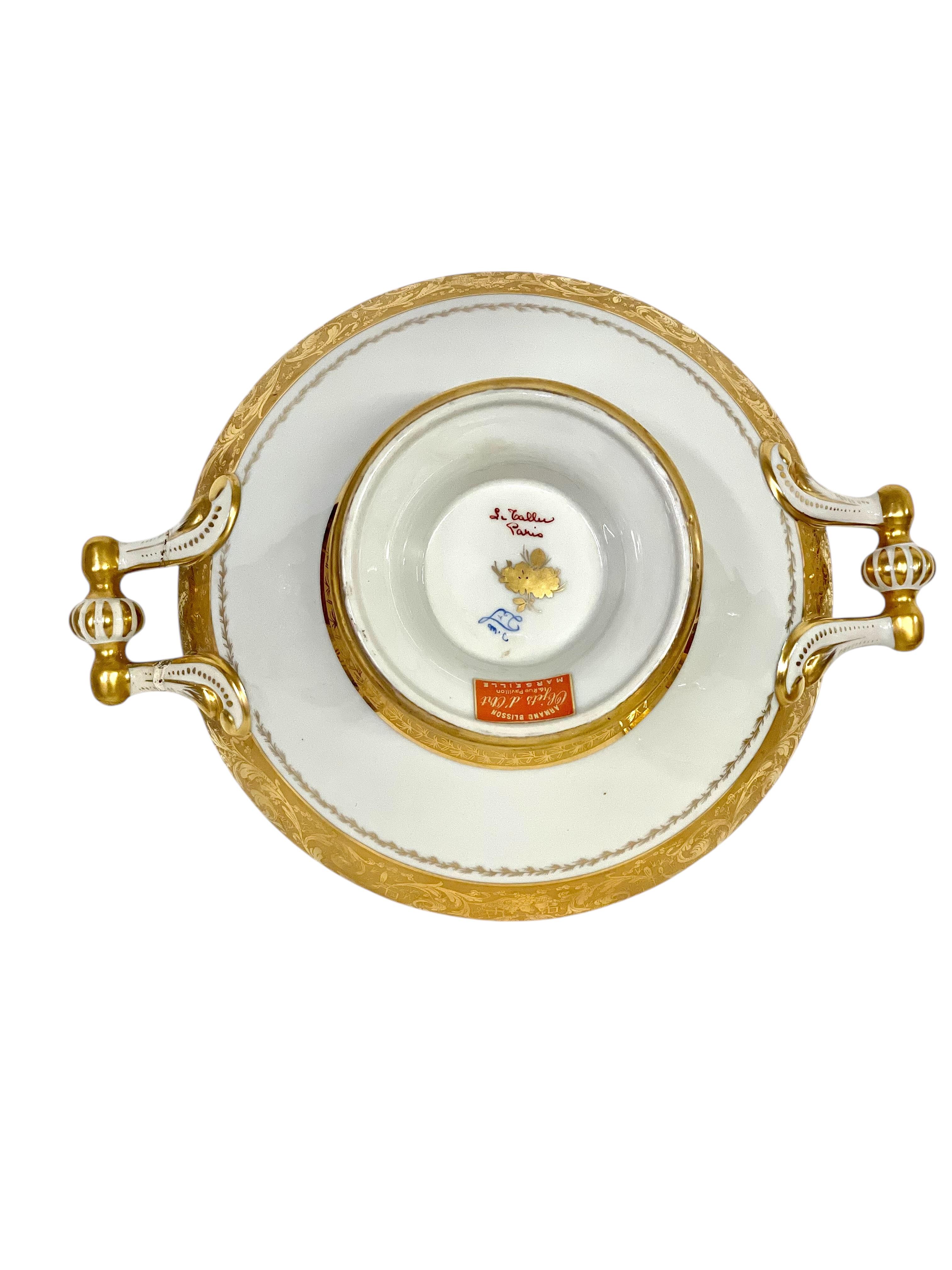 Sopera grande de porcelana dorada y fuente dorada de Camille Le Tallec en venta 2