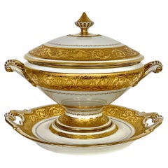 Sopera grande de porcelana dorada y fuente dorada de Camille Le Tallec