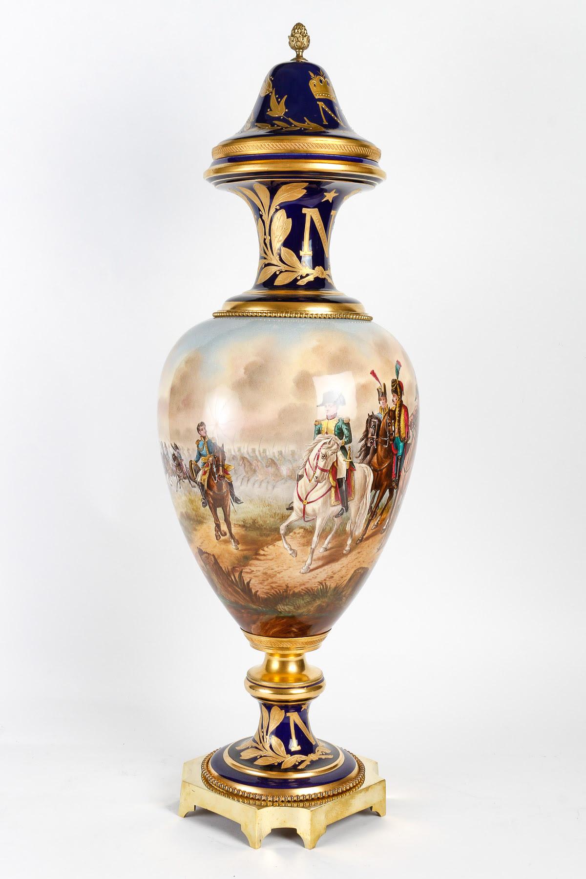 Napoleon III Large Sèvres Porcelain and Gilt Bronze Vase. For Sale