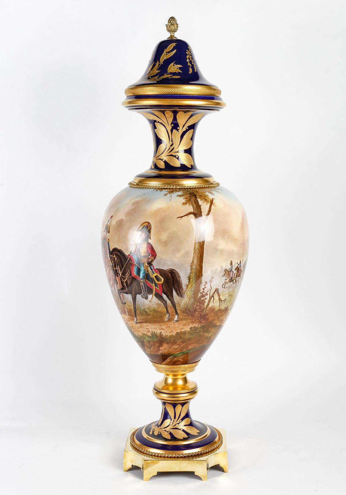 Large Sèvres Porcelain and Gilt Bronze Vase. In Good Condition For Sale In Saint-Ouen, FR