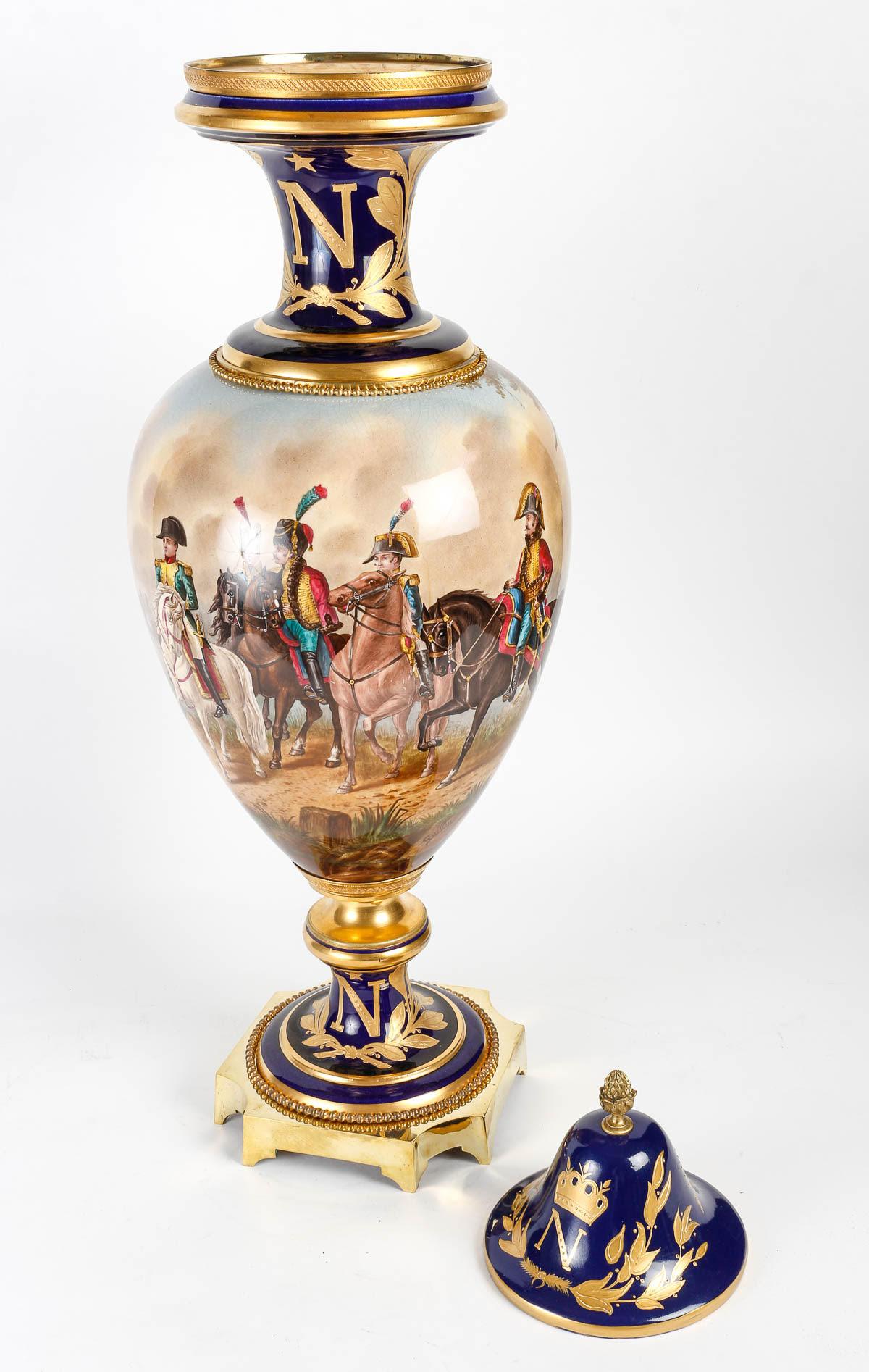19th Century Large Sèvres Porcelain and Gilt Bronze Vase. For Sale