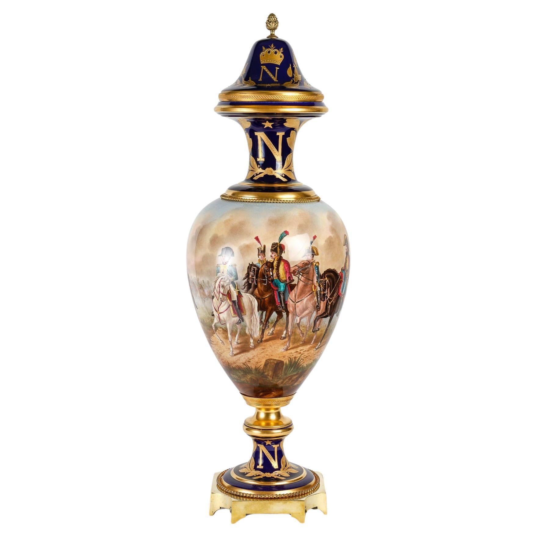Large Sèvres Porcelain and Gilt Bronze Vase. For Sale